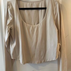 aerie Long Sleeve Scoop Neck Top in Cream